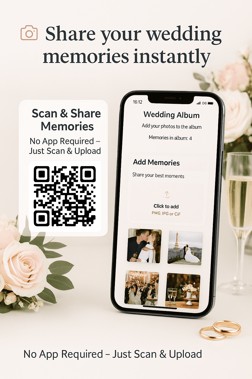 No App Required – Just Scan & Upload wedding photo sharing