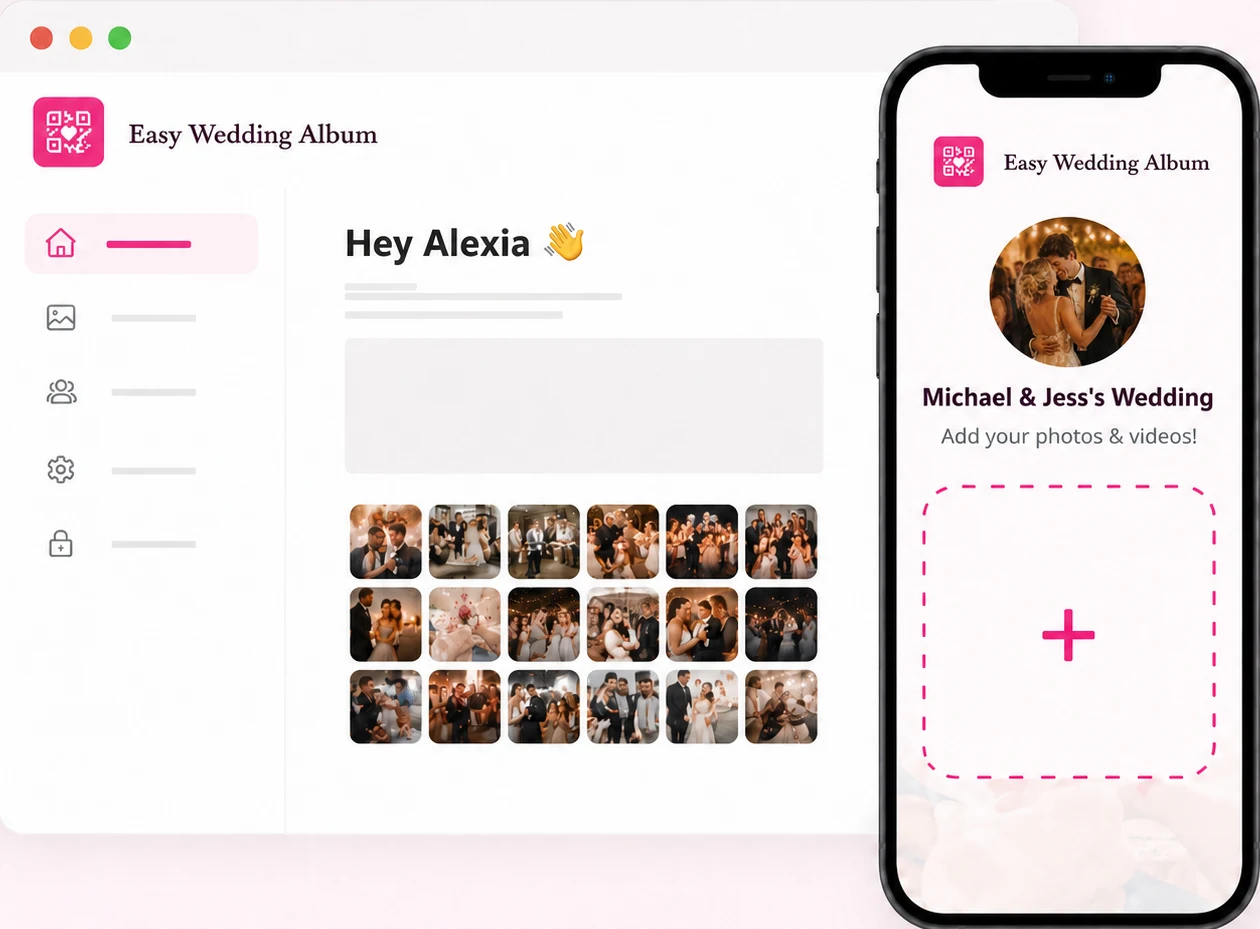 The Easy Wedding Album dashboard and phone app, ready to collect photos