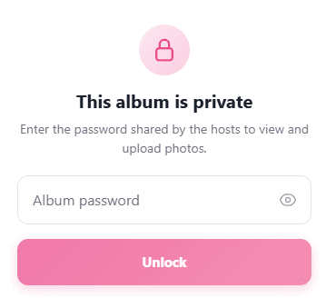 Écran de déverrouillage invité : cet album est privé, entrez le mot de passe partagé par les hôtes