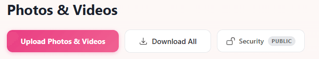Bouton Security à côté de Upload et Download dans l'onglet Photos & Vidéos