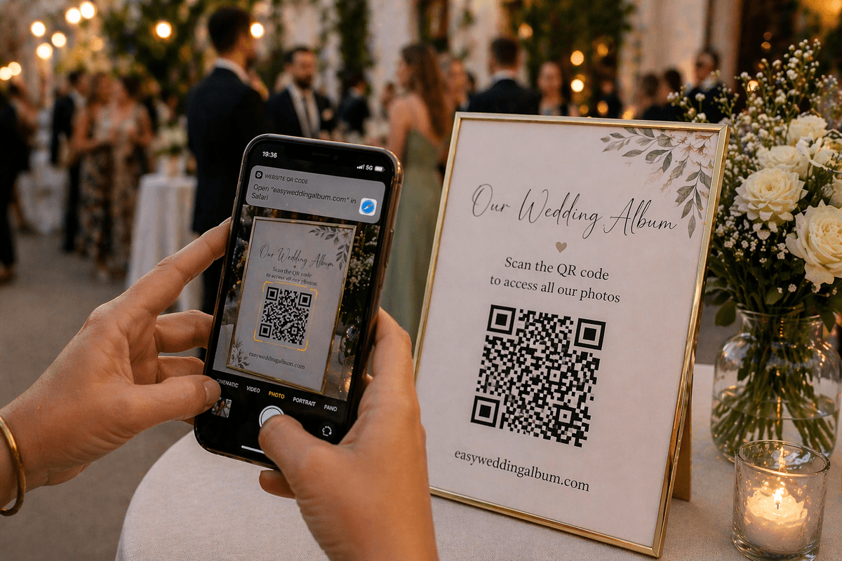 Hochzeitsfotos QR-Code mit Gästen teilen